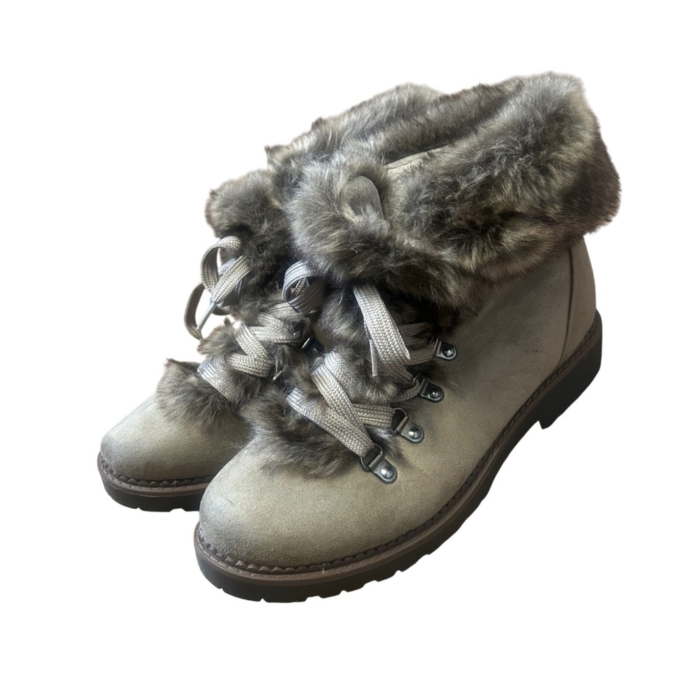 Esprit Caddie‎ Women's Gray Faux Fur Lined Lace Up Hiking Boots Size 9M
